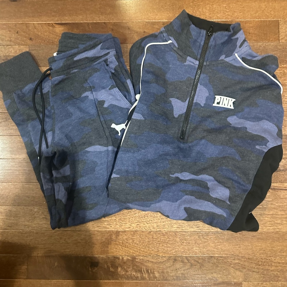 Victoria's Secret Pink blue camo Zip-Up Hoodie and Pants